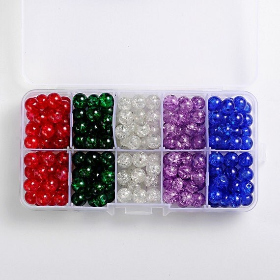 Glass Bead Kit 8mm Crackle Glass Beads with Rectangle Storage