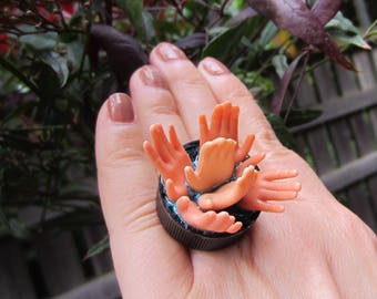 Six Hand Barbie - upcycled bottle cap ring