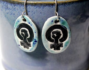 Feminist Symbol Ceramic Earrings in Blue
