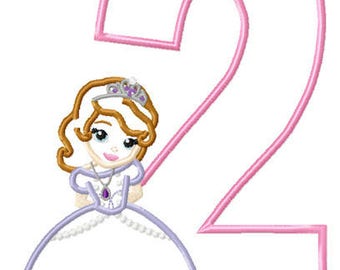 Birthday 2 Princess Sophi Machine Applique Embroidery Pattern Design 5x7 6x10 7x11 INSTANT DOWNLOAD