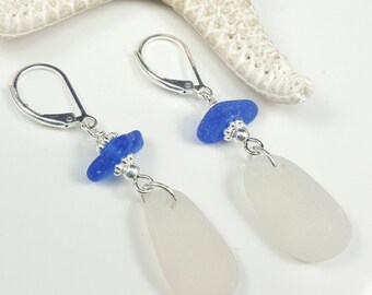Sea Glass Earrings Sea Glass Jewelry Cobalt Blue Sea Glass Earrings Beach Glass Earrings E-211
