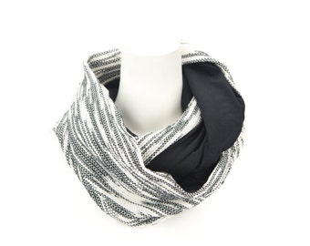 Black and Cream Tweed Infinity Scarf Tube