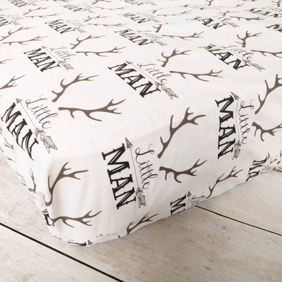 Antler Fitted Crib Sheet for Baby Boy Nursery Rustic Fitted