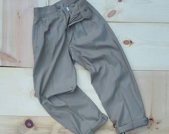 Vintage Silk Trousers // Vtg 80s Liz Claiborne Khaki High Waist Pleated Slub Silk Pants // 24" waist