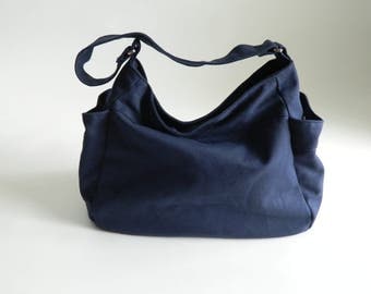 Navy canvas Diaper bag , Vegan tote bag , Travel Hobo Shoulder bag , Handbag Gift for her, women zipper Bag / SALE 30% - no.101 RENEE