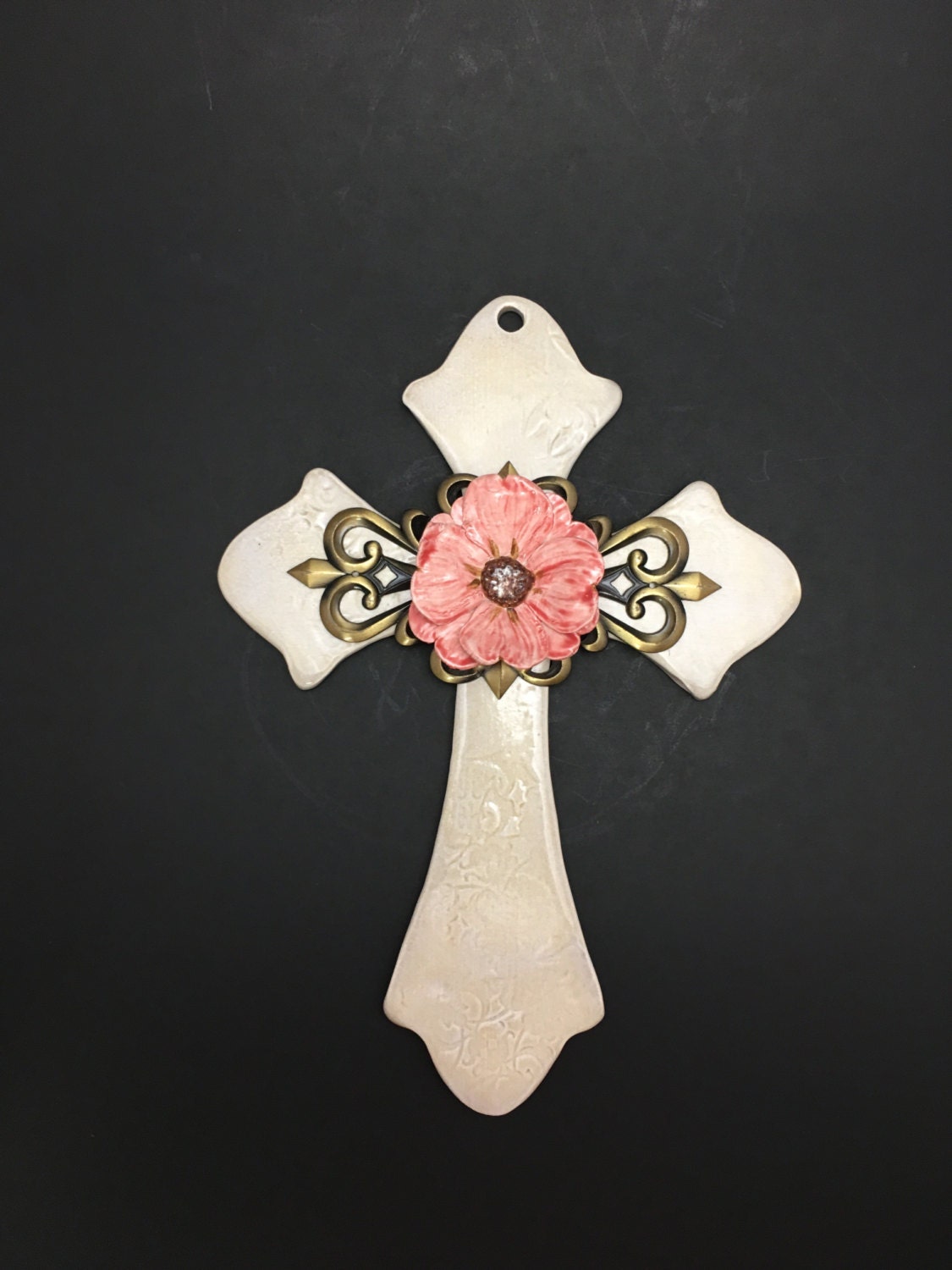 Handmade Pottery Flower Cross by LivingWaterPottery on Etsy