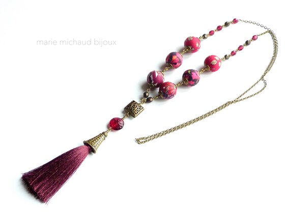 Liberty necklace,Textile necklace,Liberty jewelry,Textile jewelry,Original necklace,Unique jewelry,Boho necklace with tassel,Boho jewelry
