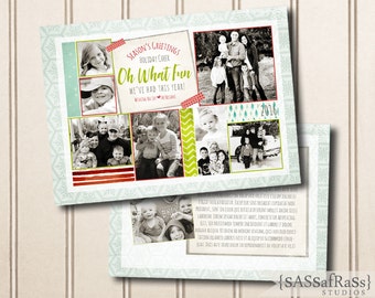 Oh What Fun Year In Review--Christmas Card Template for Adobe Photoshop, Photographer Template, Instant Download, DIY, Commercial Use