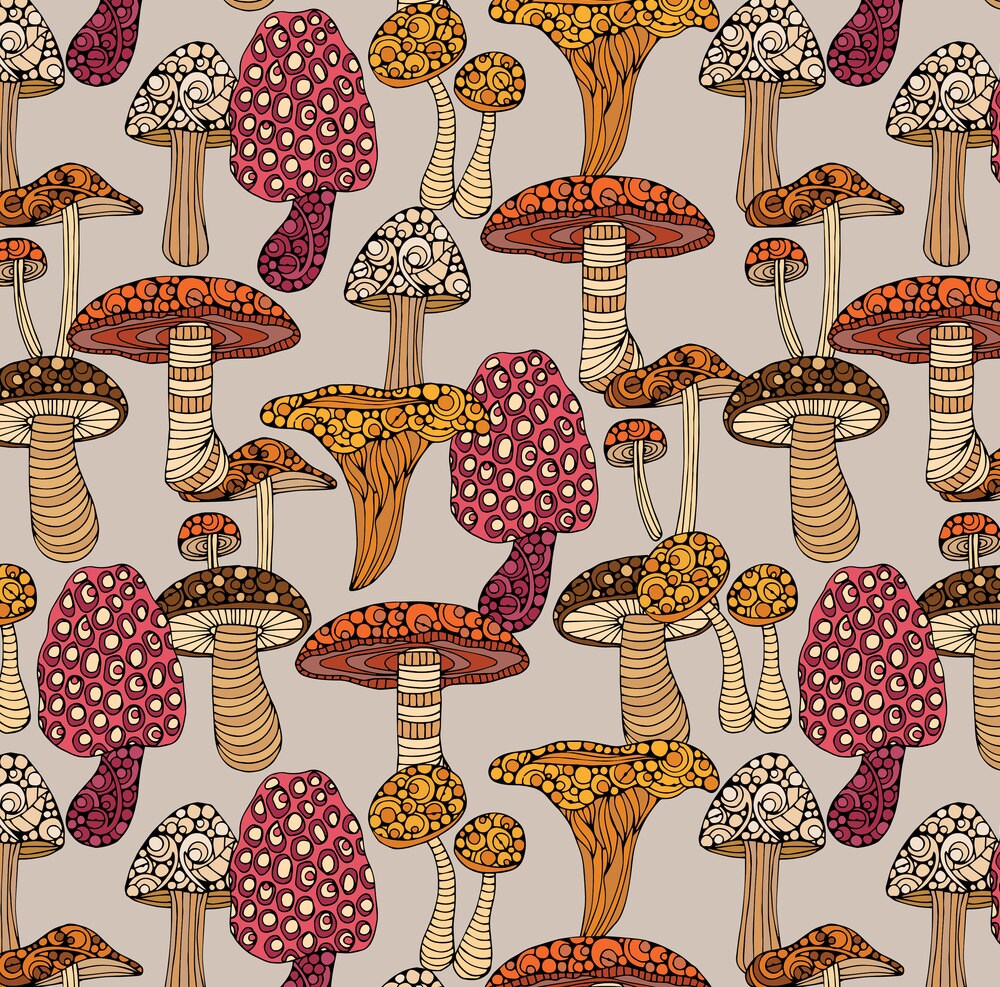 Woodland Mushroom Fabric Mushrooms Light Bk By