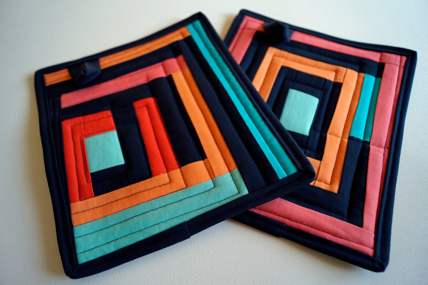 Quilted Fabric Pot Holders in Colorful Patchwork by MyBitOfWonder