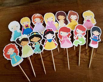Princess Party - Set of 12 Assorted Double Sided Princess Cupcake Toppers by The Birthday House