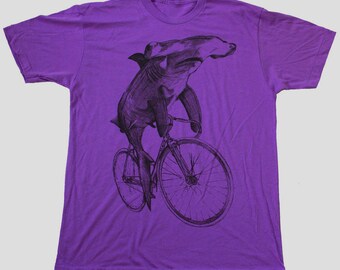 Hammerhead on a Bicycle- Mens T Shirt, Unisex Tee, Cotton Tee, Handmade graphic tee, Bicycle shirt, Bike Tee, sizes xs-xxl