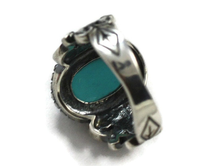 Southwestern Style Sterling Ring Faux Turquoise Avon Size 6 to 6.5 Vintage