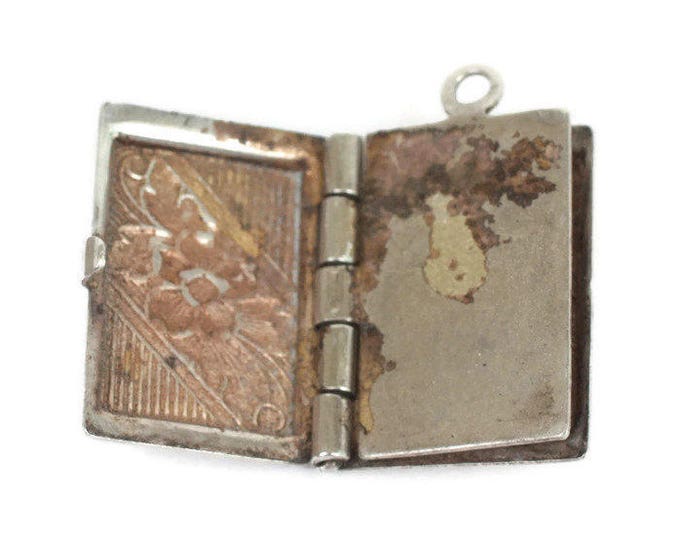 Sterling Photo Book Locket Charm Floral Hinged Opens Vintage