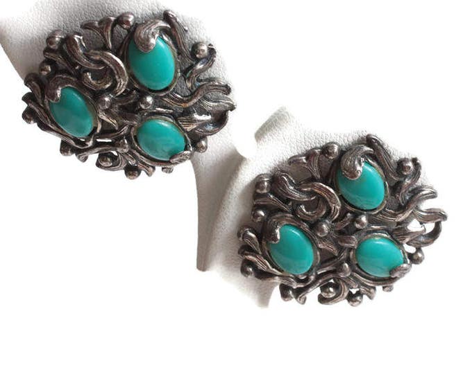 Southwestern Faux Turquoise Earrings SanCrest Clip On Style