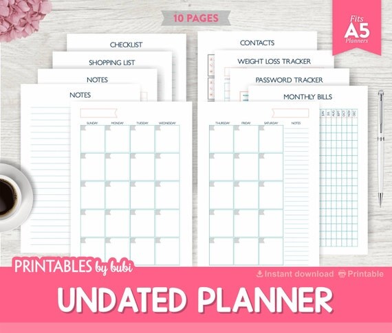 A5 Planner Inserts A5 Printable Planner Pages A5 Planner