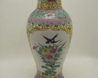Antique Late Meiji Japanese Famille Verte Rose Yellow Ground Enamel on Porcelain