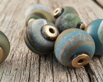 Gold-tipped Ocean Swirl Polymer Clay Beads