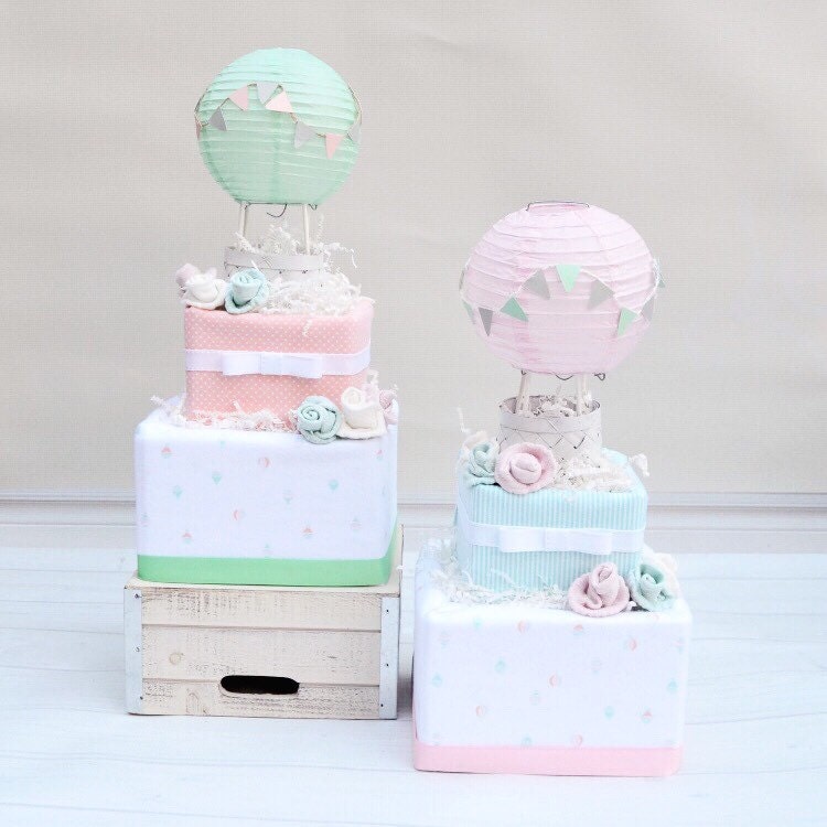 Up and Away Shower Diaper Cake Hot Air Balloon Diaper Cake