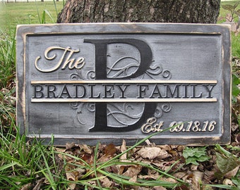 Personalized Family name sign Monogram Letter Personalized wedding gift 3D wood signs lovejoystore unique distressed grey gray rustic sign