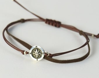 Sterling Silver Compass charm bracelet. Mens bracelet