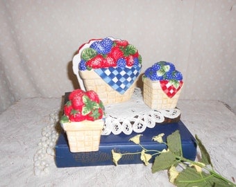 Strawberry and Blackberry Salt and Pepper Shakers with matching napkin holder
