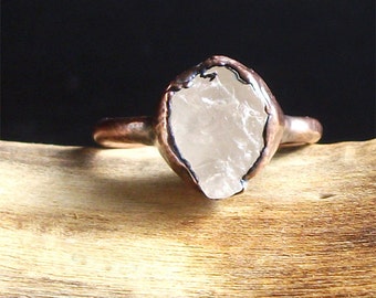 Raw Stone Crystal Ring Morganite Ring Copper Gemstone Raw Ring Raw Stone Jewelry Ring Size 6 Copper Morganite Ring Midwest Alchemy