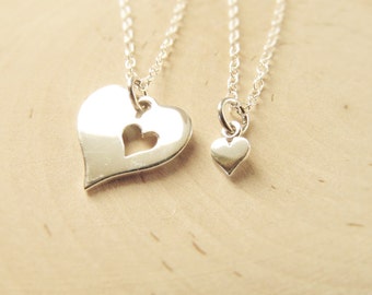 Mother Daughter Necklace Set of 2, Sterling Silver Heart Necklaces, Mom and Daughter Jewelry, Piece Of My Heart, Gift for Mom from Daughter