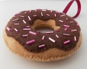 Christmas Donut Ornament - Yummy Chocolate with Pink Sprinkles