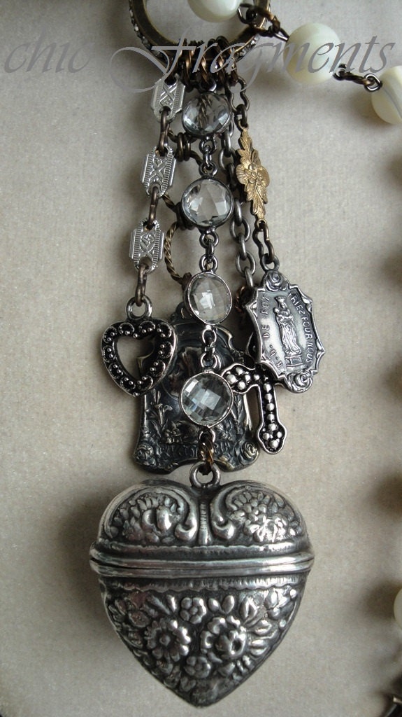 RELIQUARY Antique Heart Rosary Box Necklace. Antique French