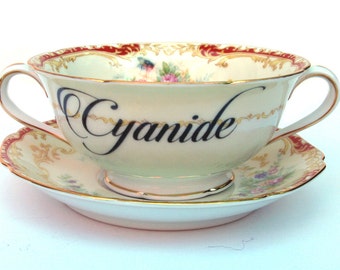 SALE - Cyanide Poison Altered Vintage Teacup and Saucer