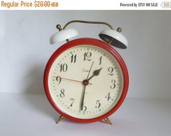 Vintage 1970's Large 10.25" West Germany Sheffield Red Metal Alarm Clock NEEDS REPAIR