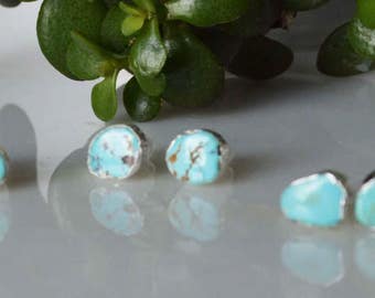 Turquoise stud earrings, silver turquoise stud earrings, turquoise earrings, stud earrings turquoise, silver genuine turquoise stud earrings
