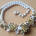 White and Yellow Floral Art Glass Necklace – German Hand Sewn 1950s Jewelry