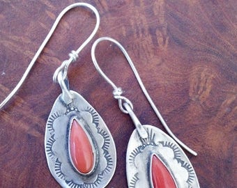 Ladydeluna Sterling Silver and Natural Coral Earrings