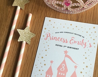 Princess Birthday Invitation, Made to order, Custom - 5x7in