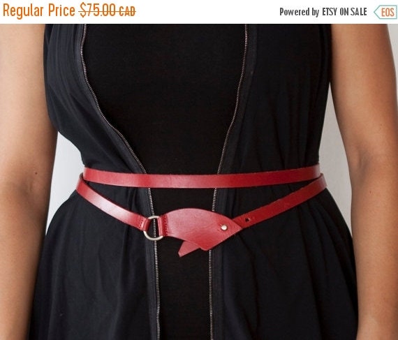 SALE Thin Red Leather Belt Configurable Belt Womens by Rimanchik