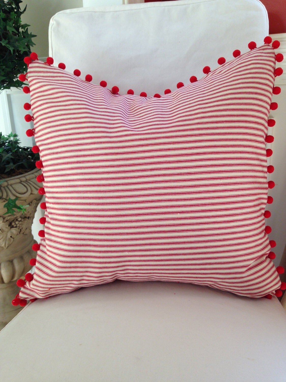 Ticking Pillow Cover Red Ticking Pillow Cover Throw Pillow