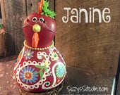 chicken, hen, rooster, bird, gourd, gourd art, paisley, red, funny, birthday gift, decoration
