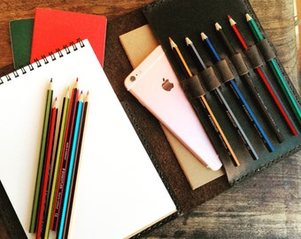 Custom sketchbook, Leather notebook cover, Personalized journals, Leather sketchbook cover, Trifold notebook, Refillable journal, Customize