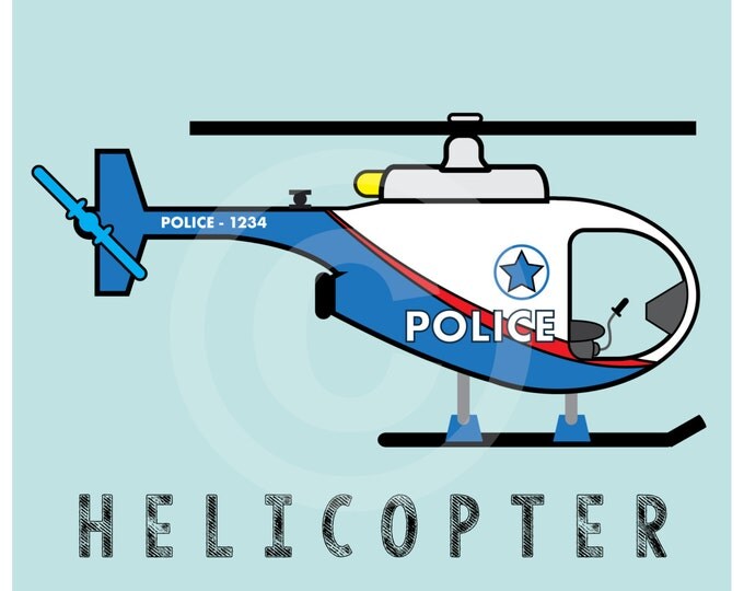 Modern Police Helicopter Kid's Bedroom Wall Art - Police Boys Room Decor - Helicopter Room Decor - Rescue Vehicle Nursery Decor