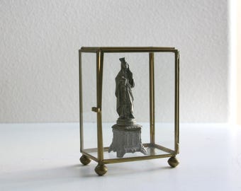 Vintage Brass Glass Display Case, Curio Box, Brass Box, Dresser,