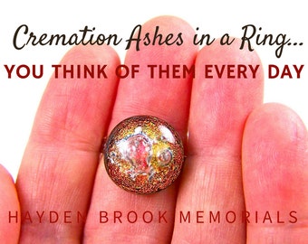 Memorial Ring / Pet Cremation Ashes Jewelry - Dichroic Fused Glass Jewelry- Custom Made - Golden Copper Orange Bronze / Color & Size Options
