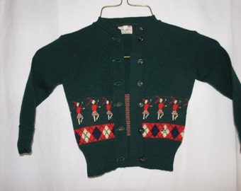 Vintage Scottish Glasgow Fraser Knitwear Company Green & Plaid baby sweater 100% virgin wool  T. Eaton Company of Canada  Size 2