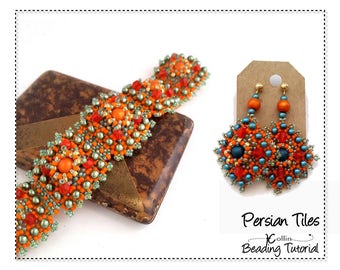 Beading Pattern and Instructions Handmade Jewelry Tutorials Right Angle Weave Small Square Tiles Bracelet Beadweaving Pattern PERSIAN TILES