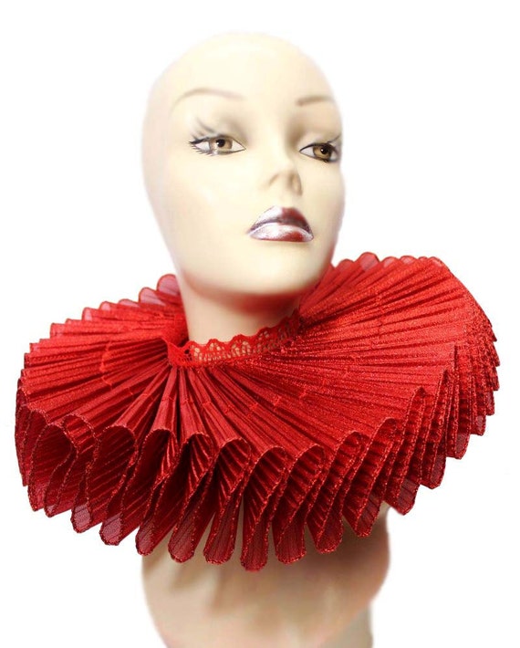 Ruffled Collar Red Shimmer Huge Elizabethan Neck Ruff