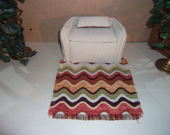 Modern DOLLHOUSE CARPET RUG Miniature Livingroom Barbie Room size Multi-colored Patterned Carpet Rug 8" x 8-1/2" ...Free Shipping