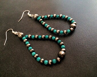 20% Sale Now! Navajo Pearls Earrings turquoise dangles