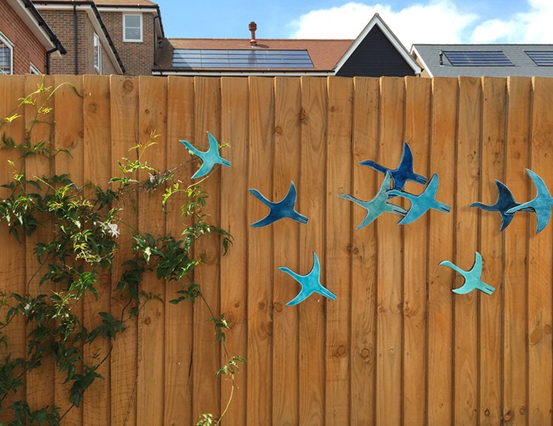 9 Flying birds outdoor wall art made from ceramic that pop out