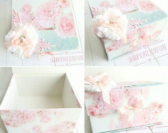 Personalized Baby Keepsake Box, Peonies Box, Personalized Box, Pink and Aqua, Gift Box, Handmade Box, Shabby Chic Box, Roses and Peonies